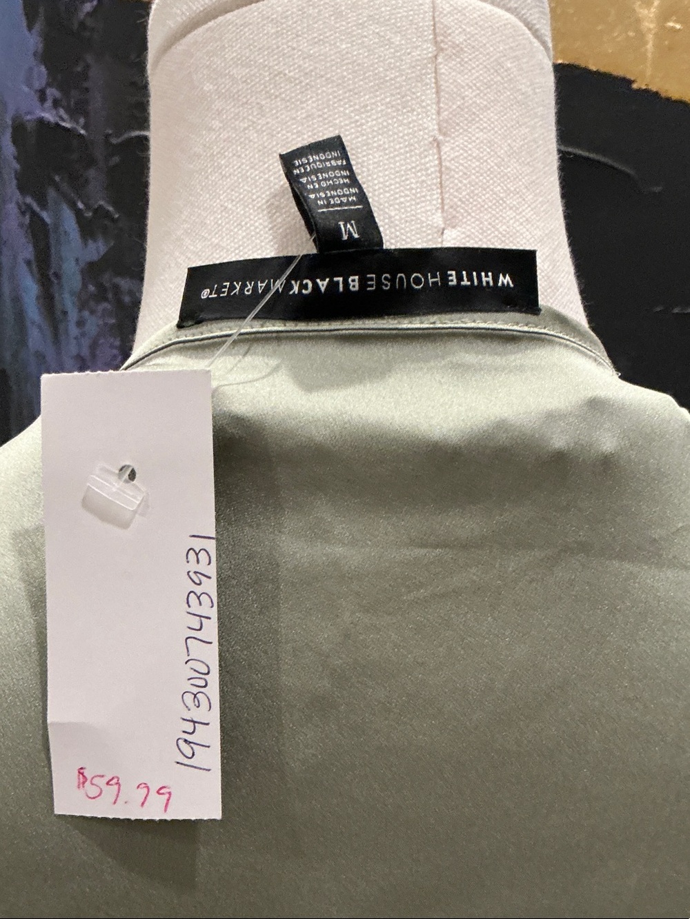 White House Black Market Sage Green Satin Wrap-Style Blouse - Picture 5 of 5
